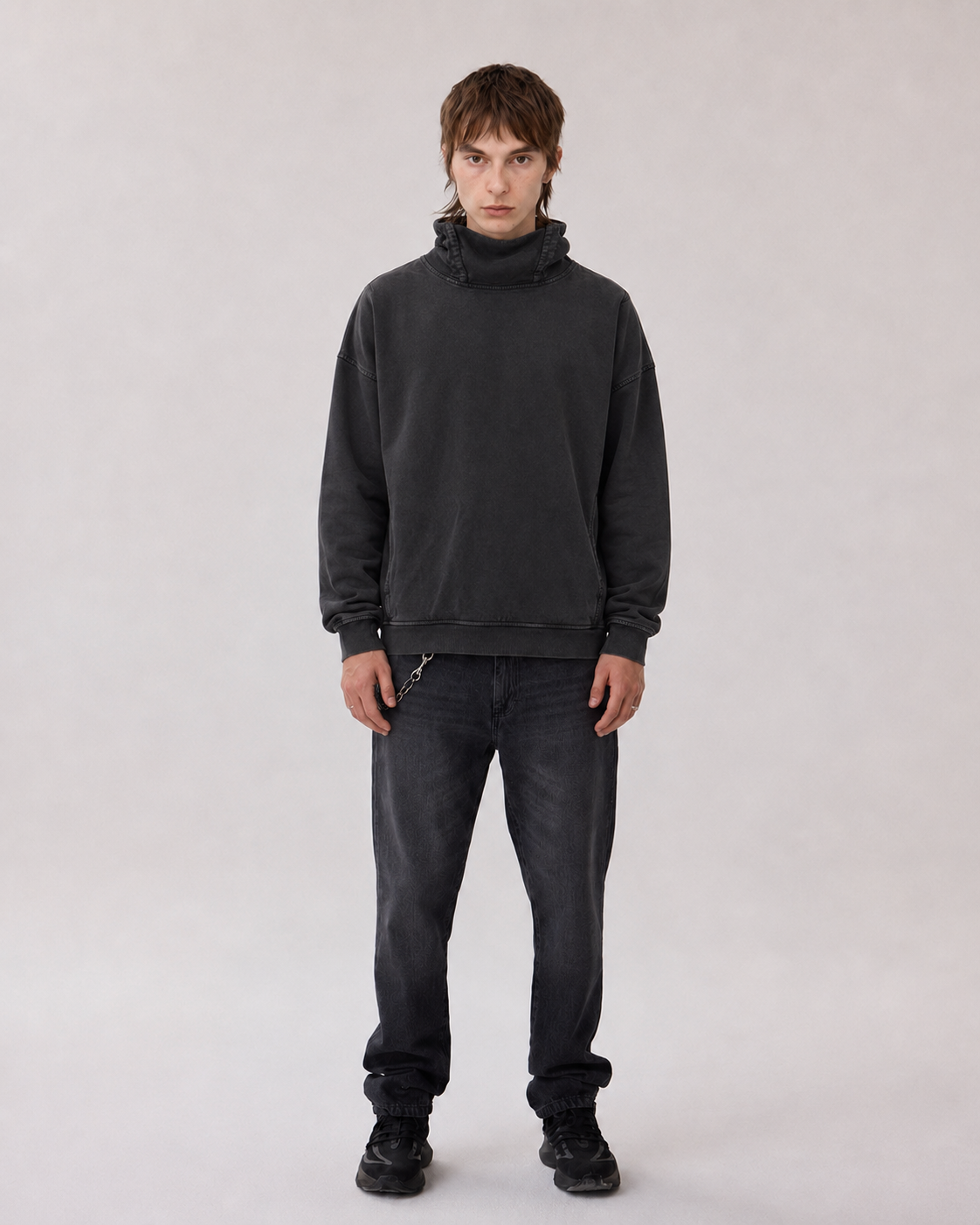 MALTA Heavyweight Washed Turtleneck Hoodie – 380 GSM Cotton | AKMANT